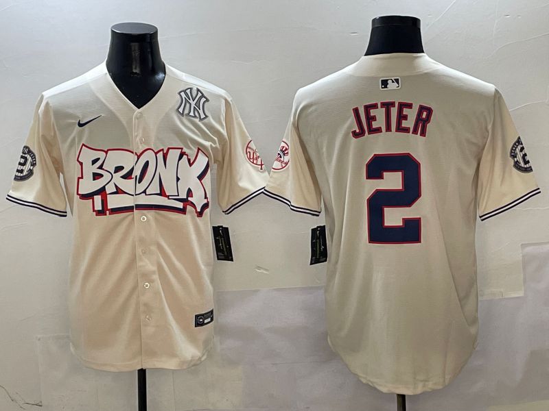 Men New York Yankees #2 Jeter Cream four generations Joint Name 2025 Nike MLB Jersey style 6->new york yankees->MLB Jersey